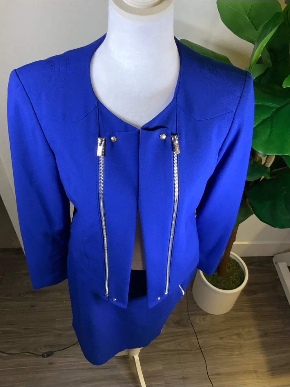 Calvin Klein Cobalt Blue Zip-Front Jacket & Skirt Set